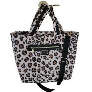 Betsey Johnson Nylon Quilted Padded Large Tote Bag Cheetah Print Black Cream